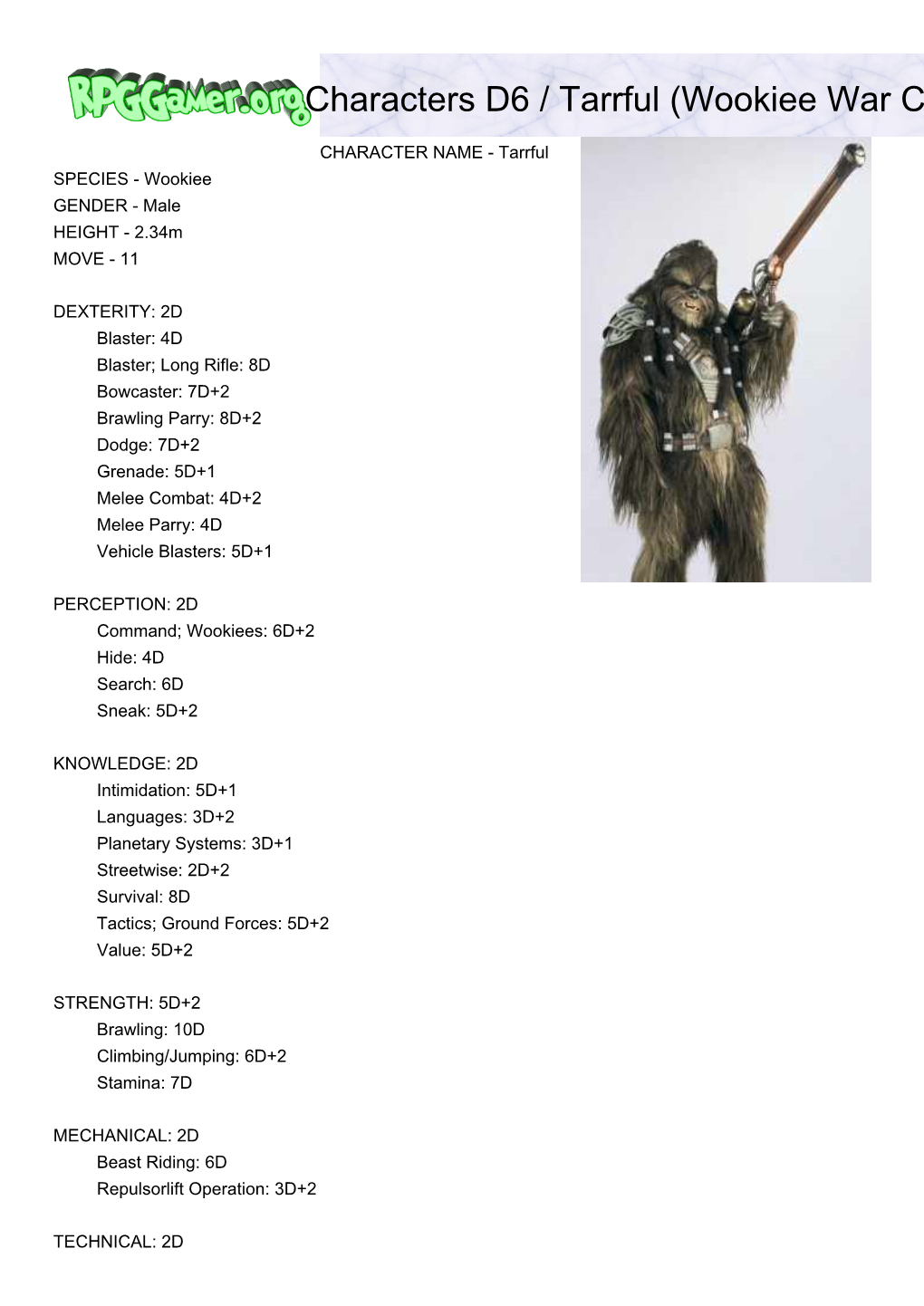 Characters D6 / Tarrful (Wookiee War Chief)