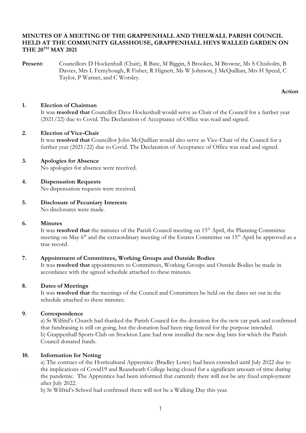 Minutes of a Meeting of the Grappenhall and Thelwall Parish Council at the Council Offices, Bellhouse Lane on Thursday 17Th July