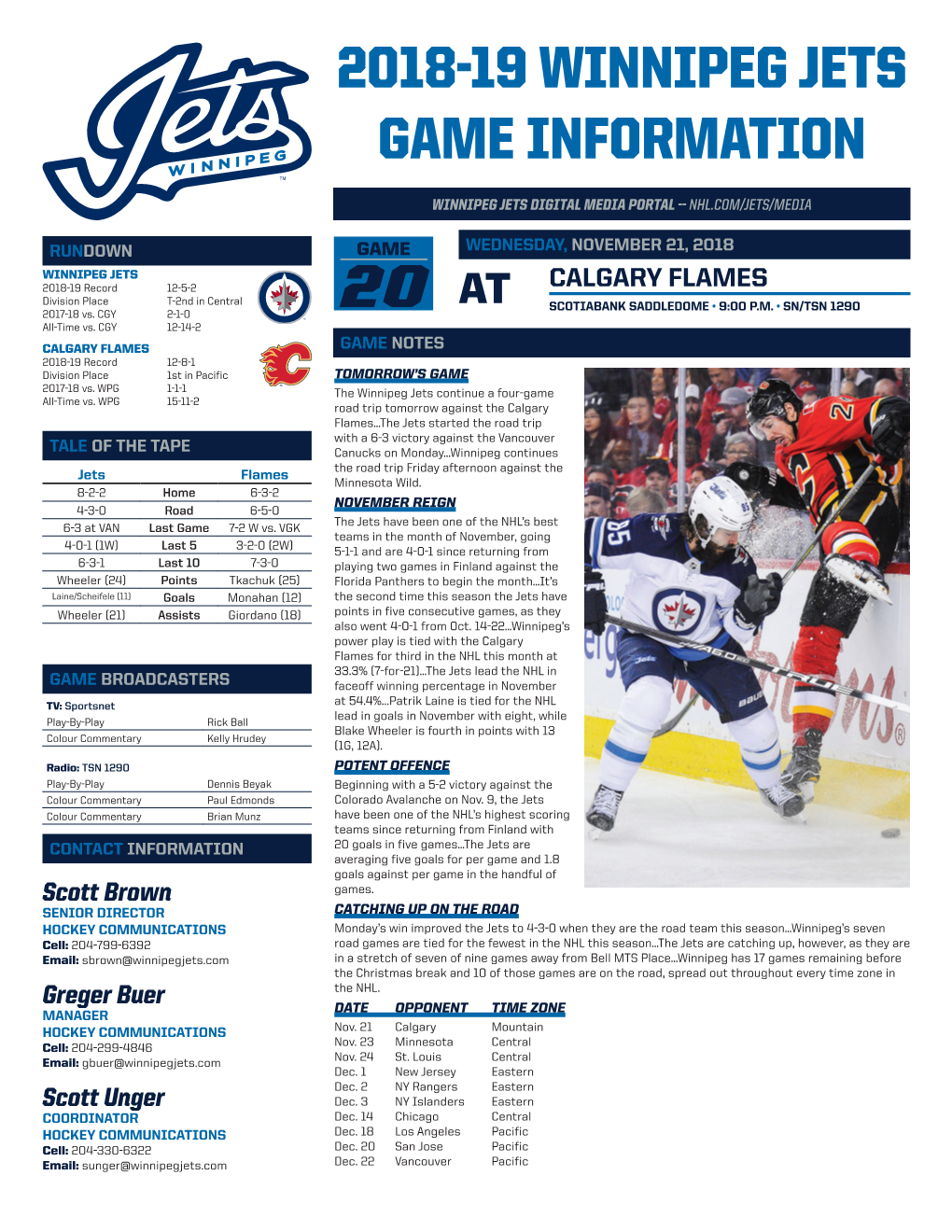 2018-19 Winnipeg Jets Game Information