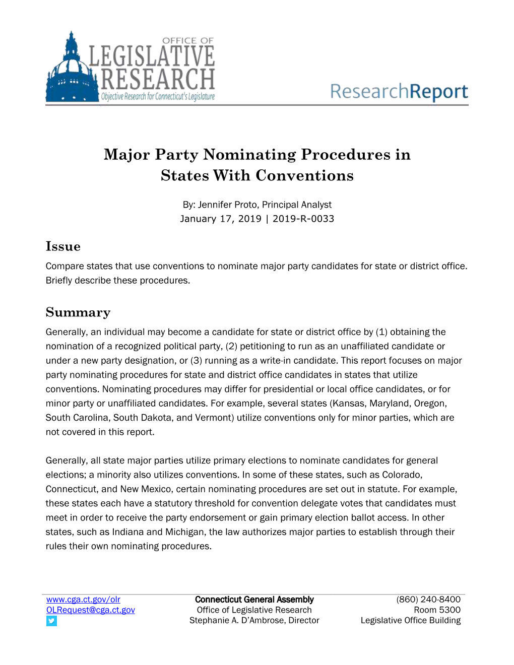 Major Party Nominating Procedures in States with Conventions