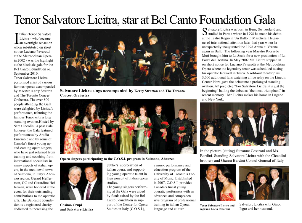 Tenor Salvatore Licitra, Star at Bel Canto Foundation Gala