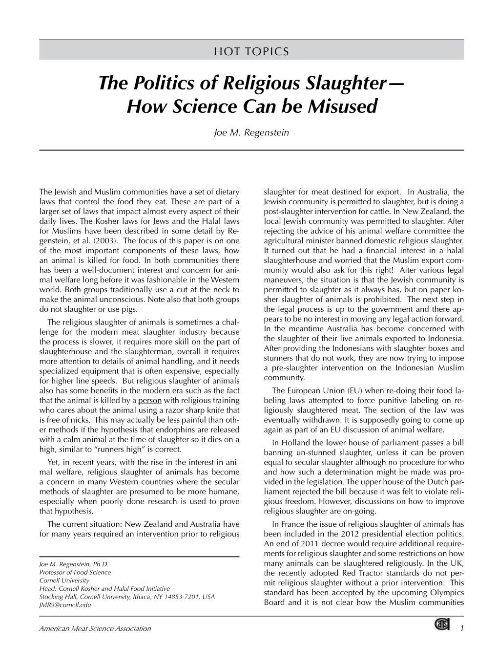 The Politics of Religious Slaughter— How Science Can Be Misused