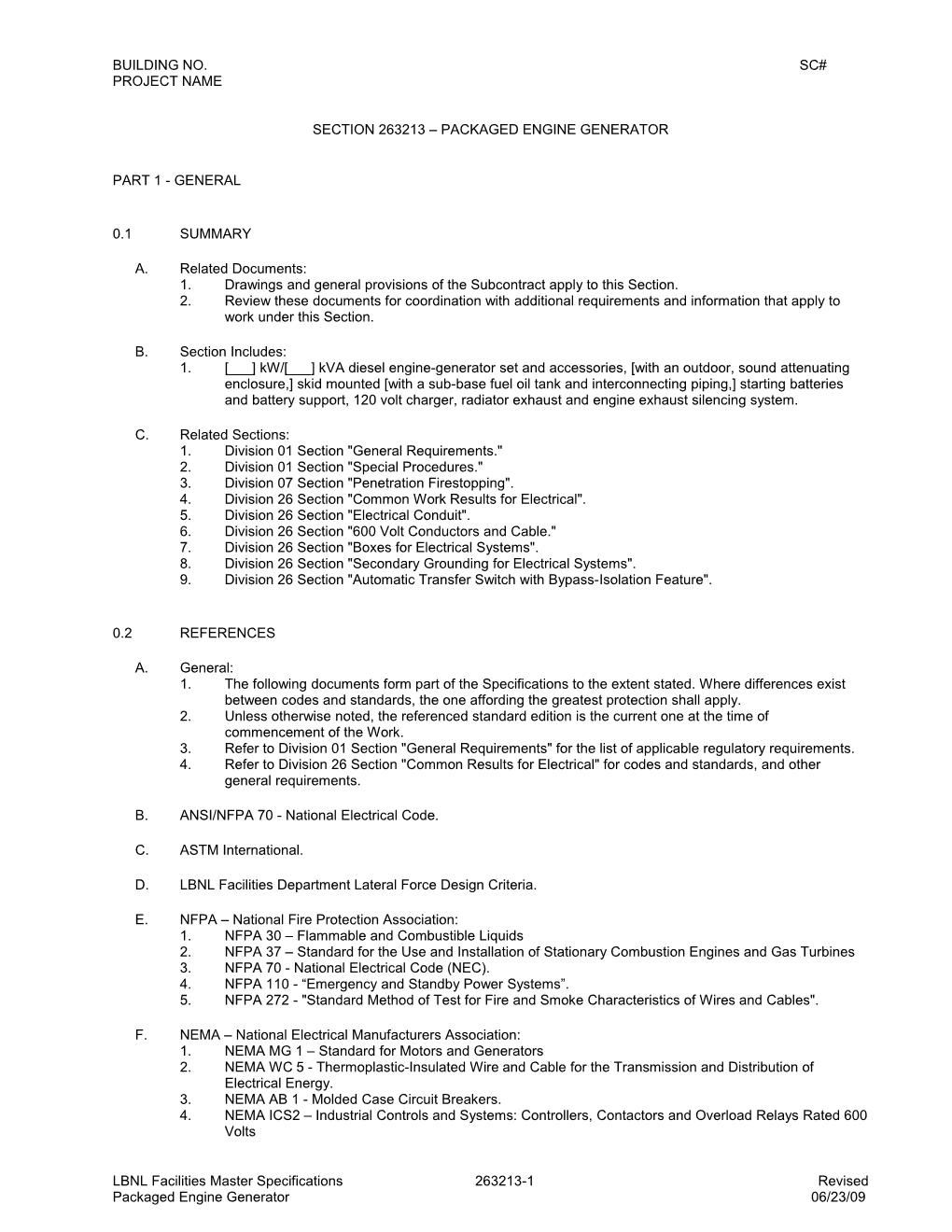 Section 263213 - Packaged Engine Generator