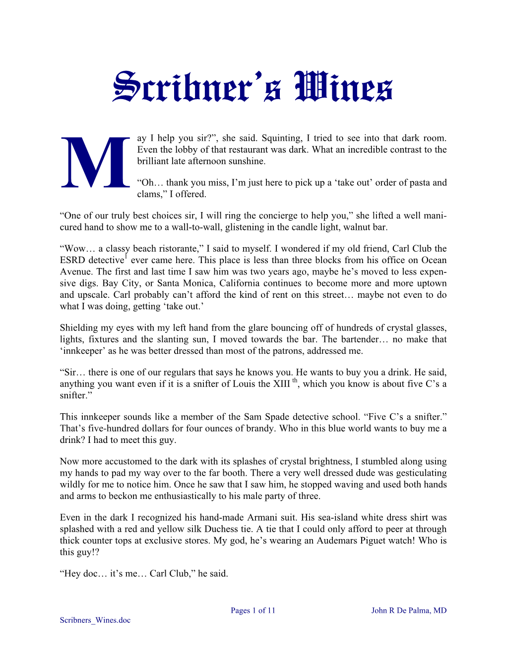 Scribner's Wines, a Fable