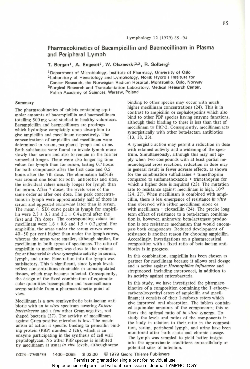 Pharmacokinetics of Bacampicillin and Bacmecillinam in Plasma and Peripheral Lymph