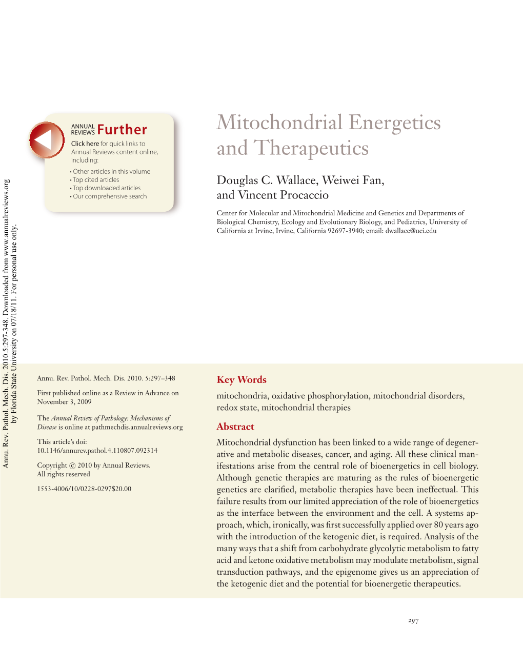 Mitochondrial Energetics and Therapeutics