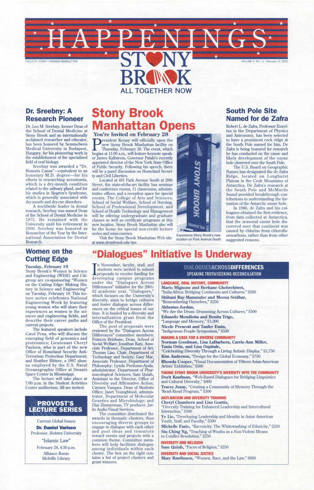 '.Happenings'' Faculty / Staff / Friends Newsletter Stony1 Volume 9 No