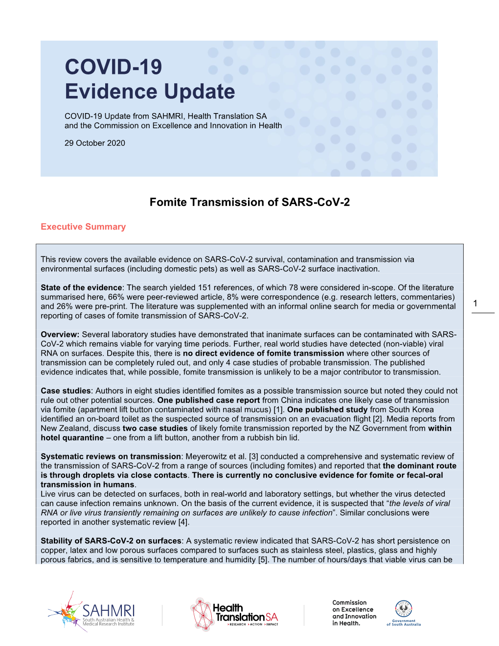 Fomite Transmission of SARS-Cov-2