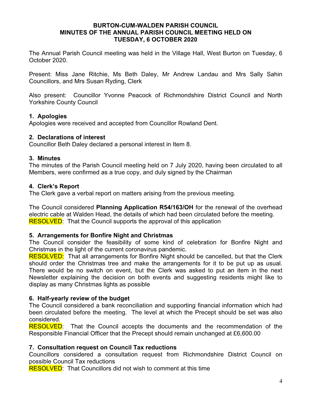 Annual Parish Council Minutes-6-Oct-20