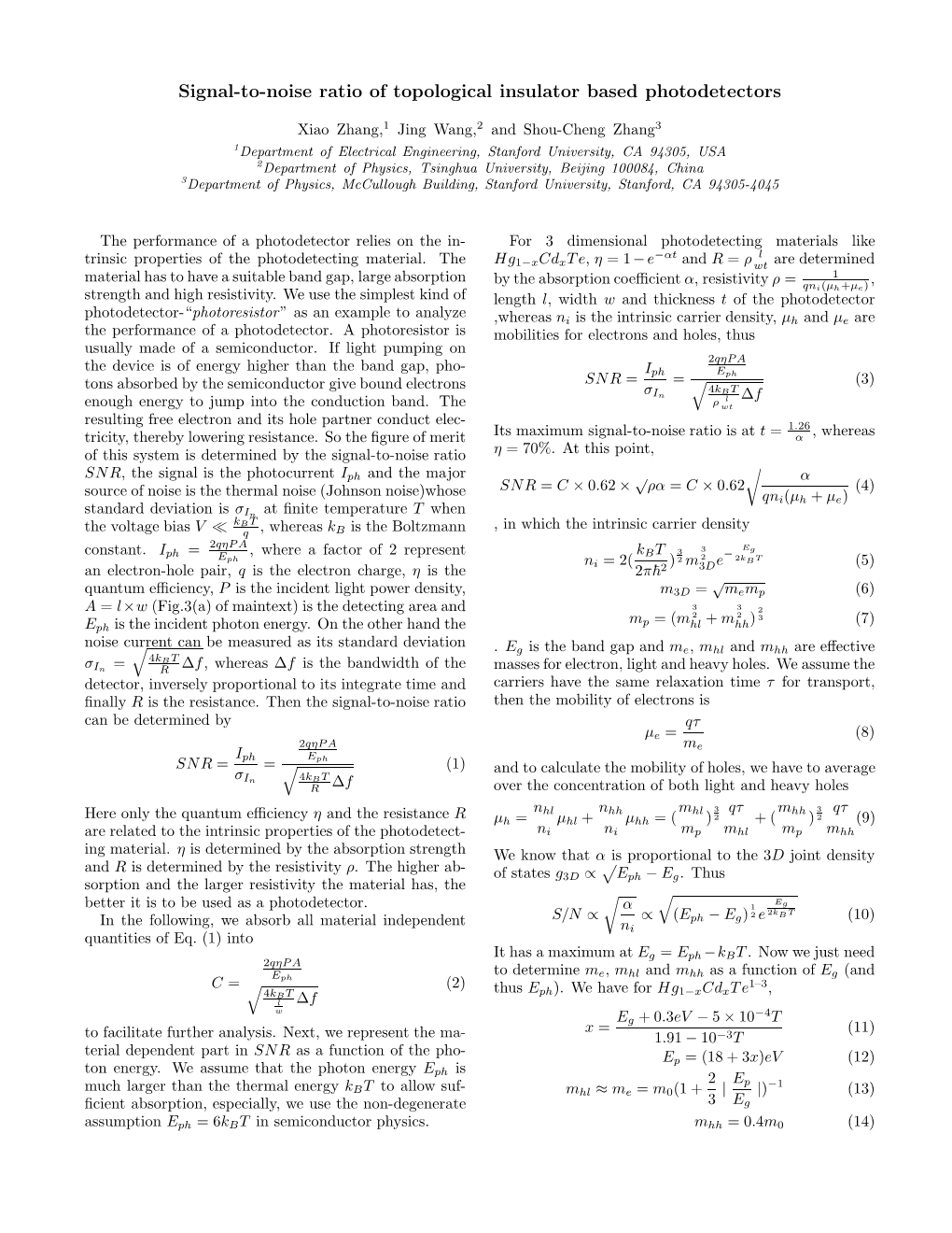 Signal-To-Noise Ratio of Topological Insulator Based Photodetectors