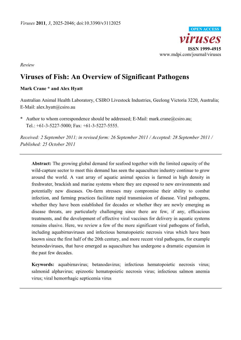 Viruses of Fish: an Overview of Significant Pathogens