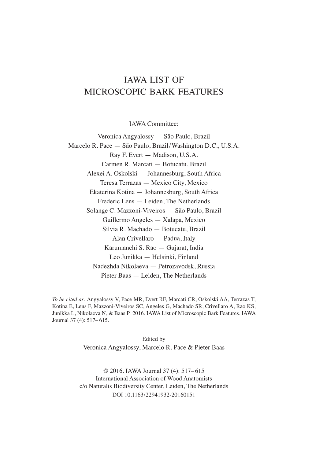 IAWA List of Microscopic Bark Features 517