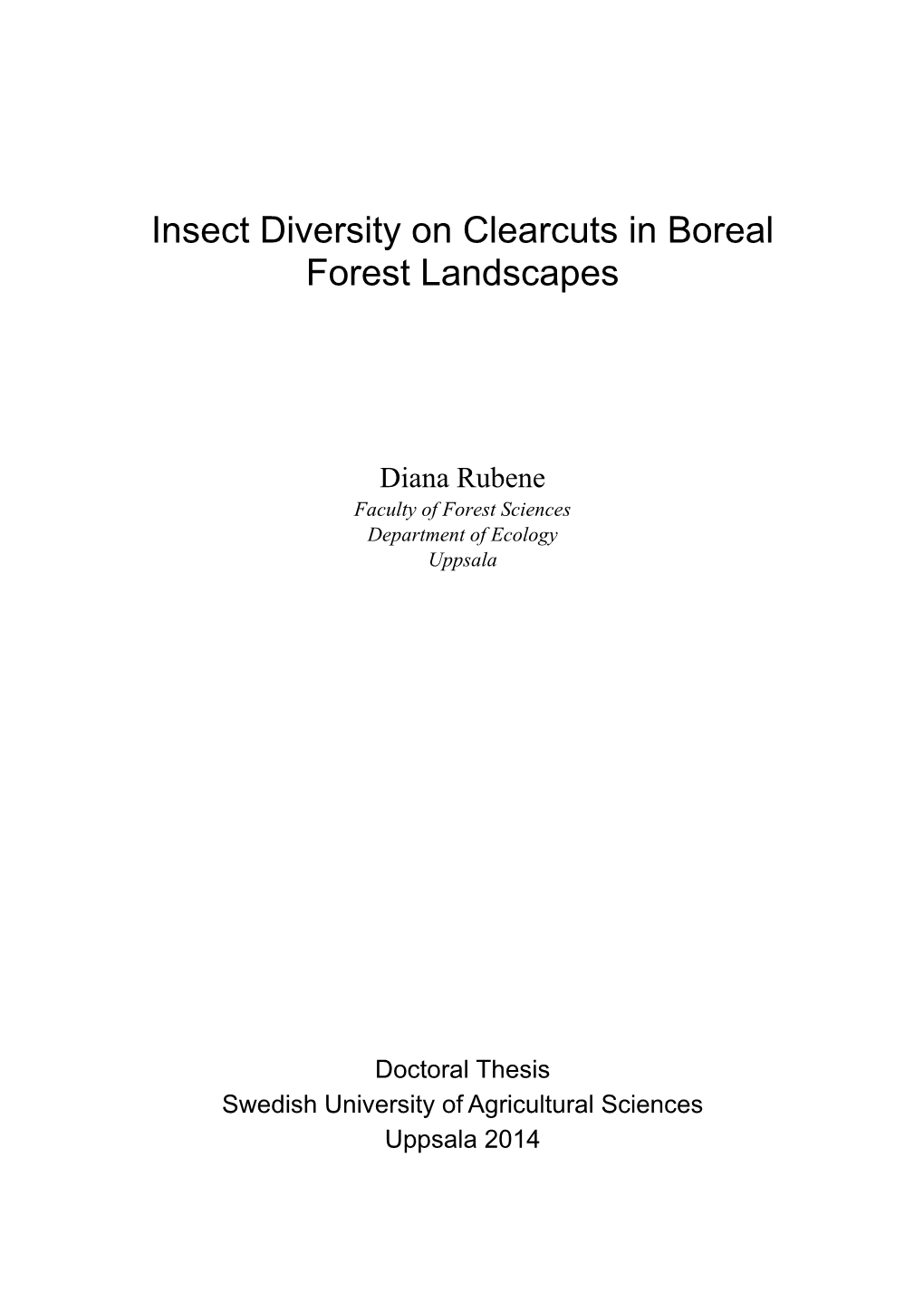 Insect Diversity on Clearcuts in Boreal Forest Landscapes