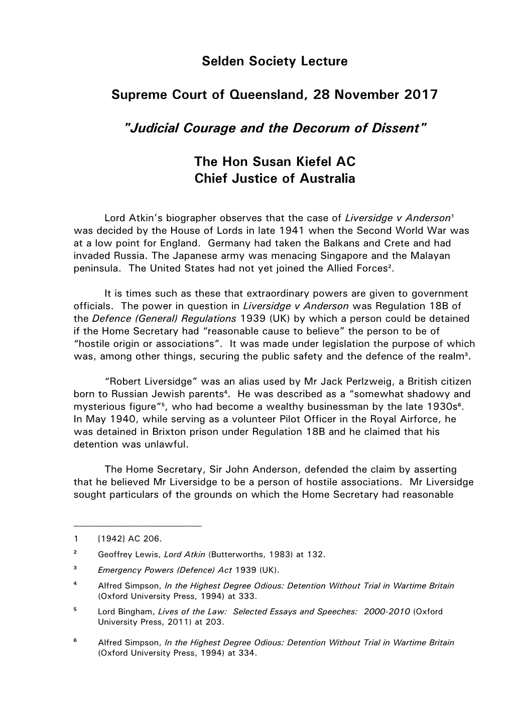 Selden Society Lecture Supreme Court of Queensland, 28 November