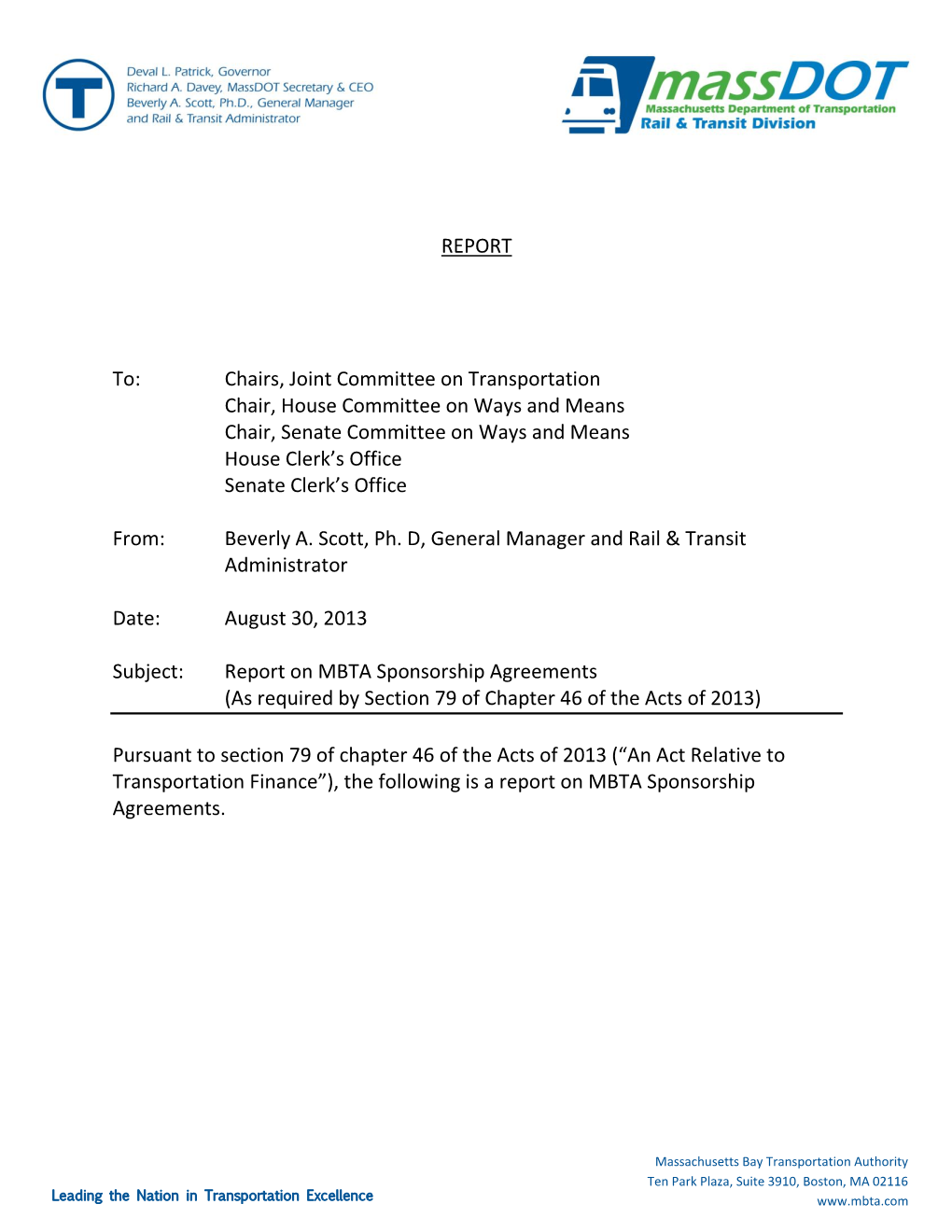 MBTA Sponsorship Agreement Report