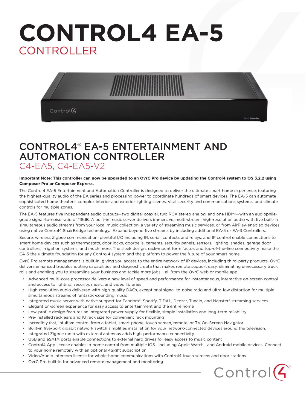 Control4 EA-5 V2 Data Sheet