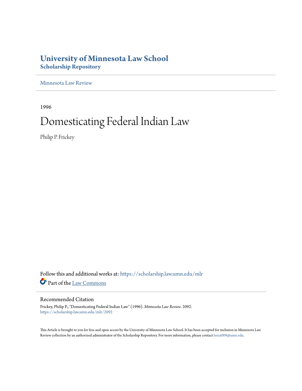Domesticating Federal Indian Law Philip P