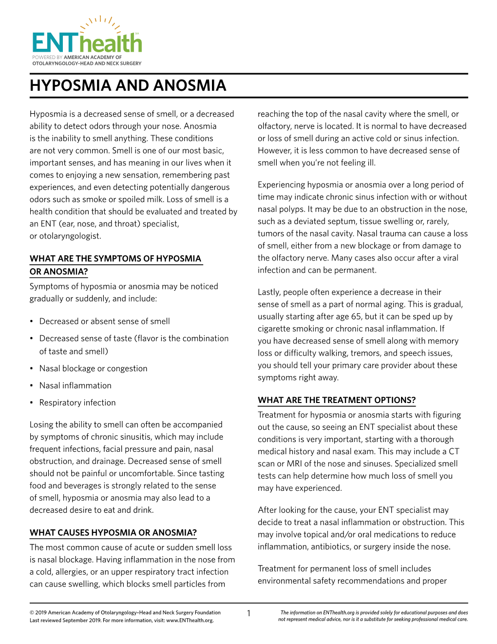 Hyposmia and Anosmia