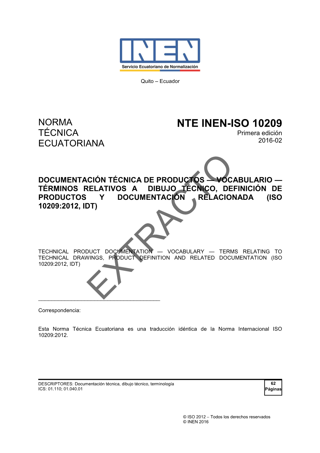 NTE INEN-ISO 10209 TÉCNICA Primera Edición 2016-02 ECUATORIANA