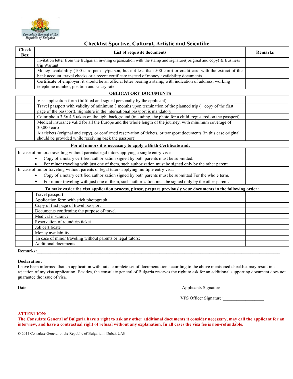 Checklist Short Stay Business Visa