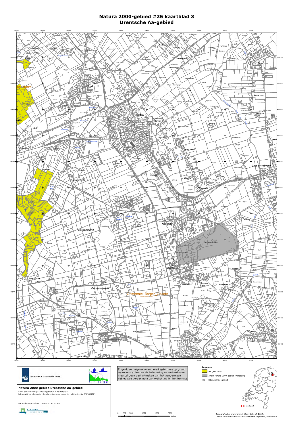 Kaart Natura 2000-Gebied Drentsche Aa-Gebied