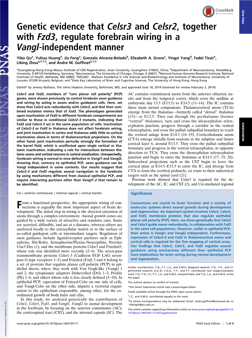 Genetic Evidence That Celsr3 and Celsr2, Together with Fzd3