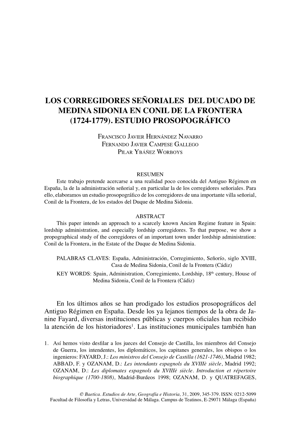 Los Corregidores Señoriales Del Ducado De Medina Sidonia En Conil De La Frontera (1724-1779)