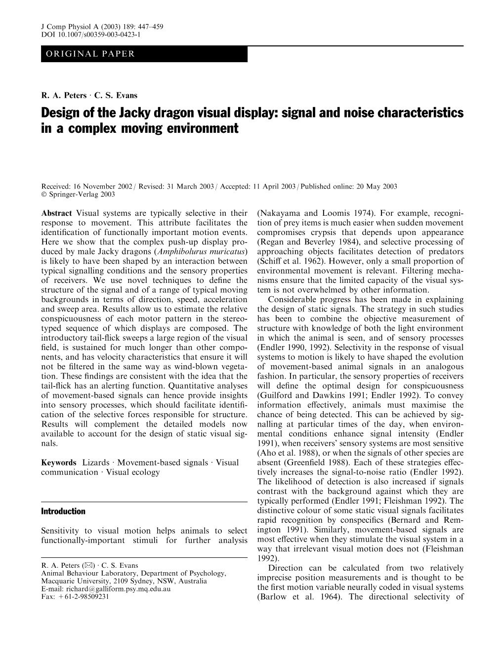 Design of the Jacky Dragon Visual Display: Signal and Noise Characteristics in a Complex Moving Environment