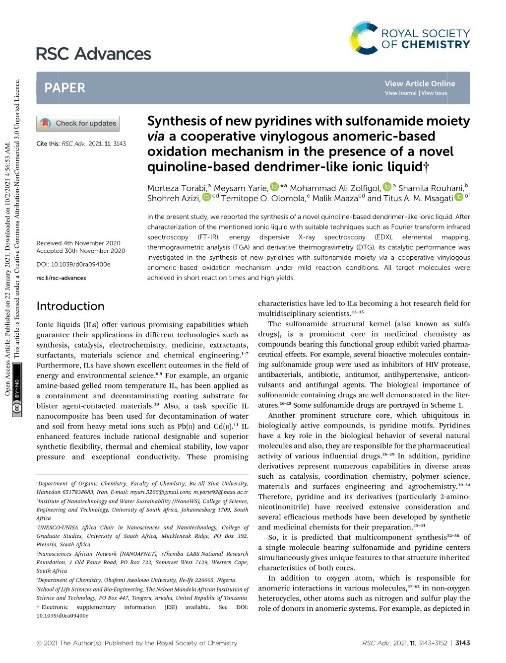 Synthesis of New Pyridines with Sulfonamide Moiety Via A