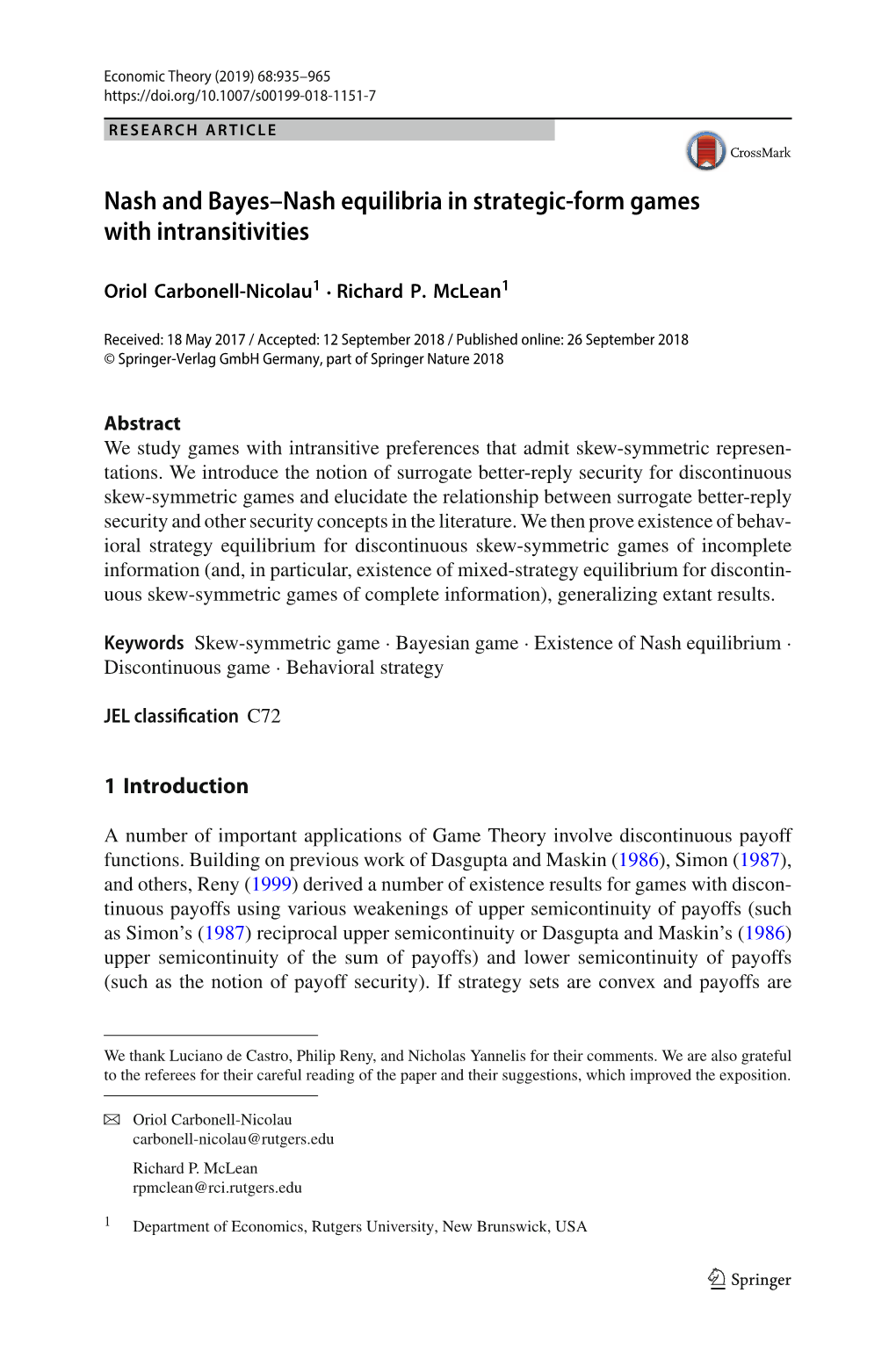 Nash and Bayes–Nash Equilibria in Strategic-Form Games with Intransitivities