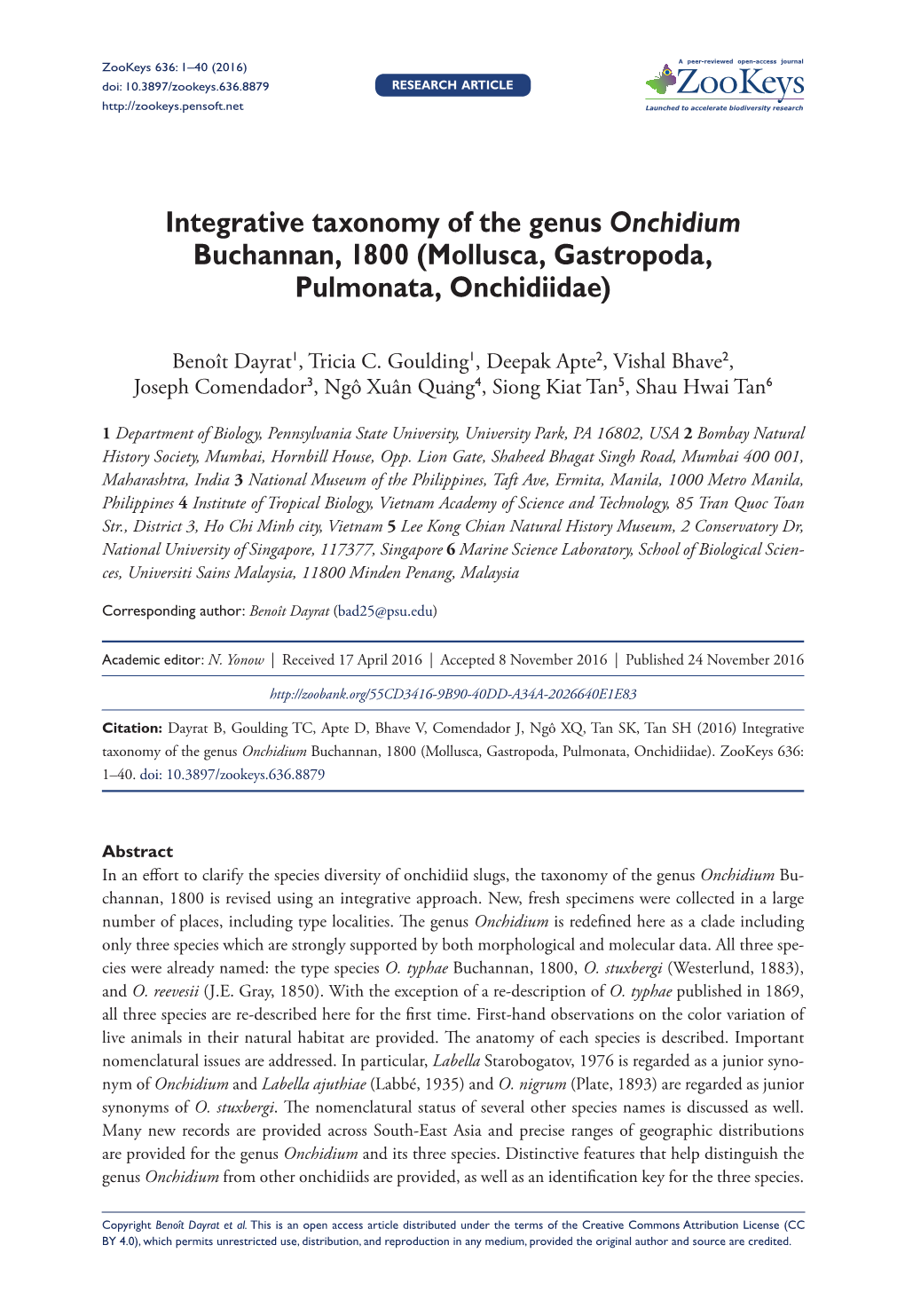 Integrative Taxonomy of the Genus Onchidium Buchannan, 1800