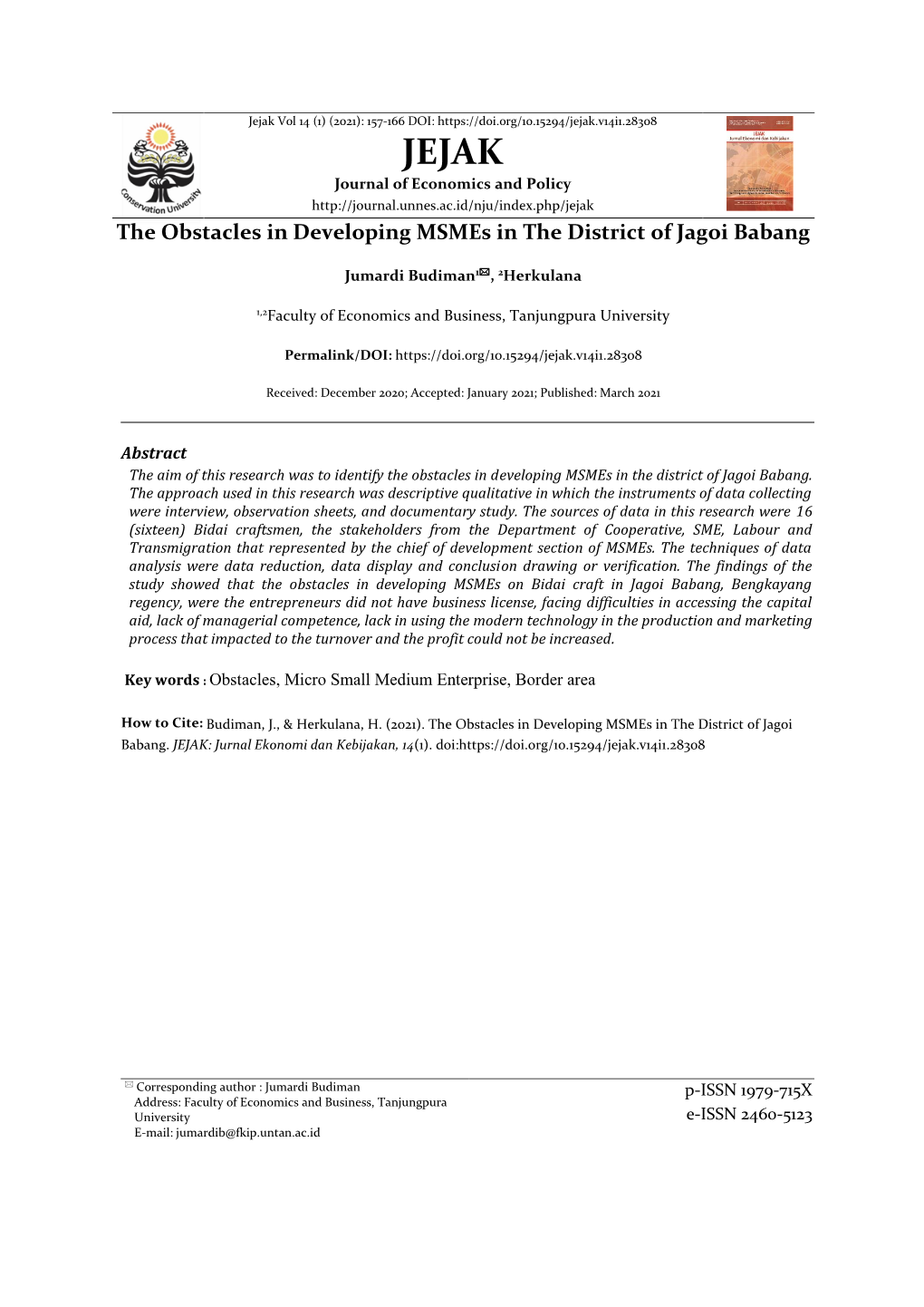 The Obstacles in Developing Msmes in the District of Jagoi Babang