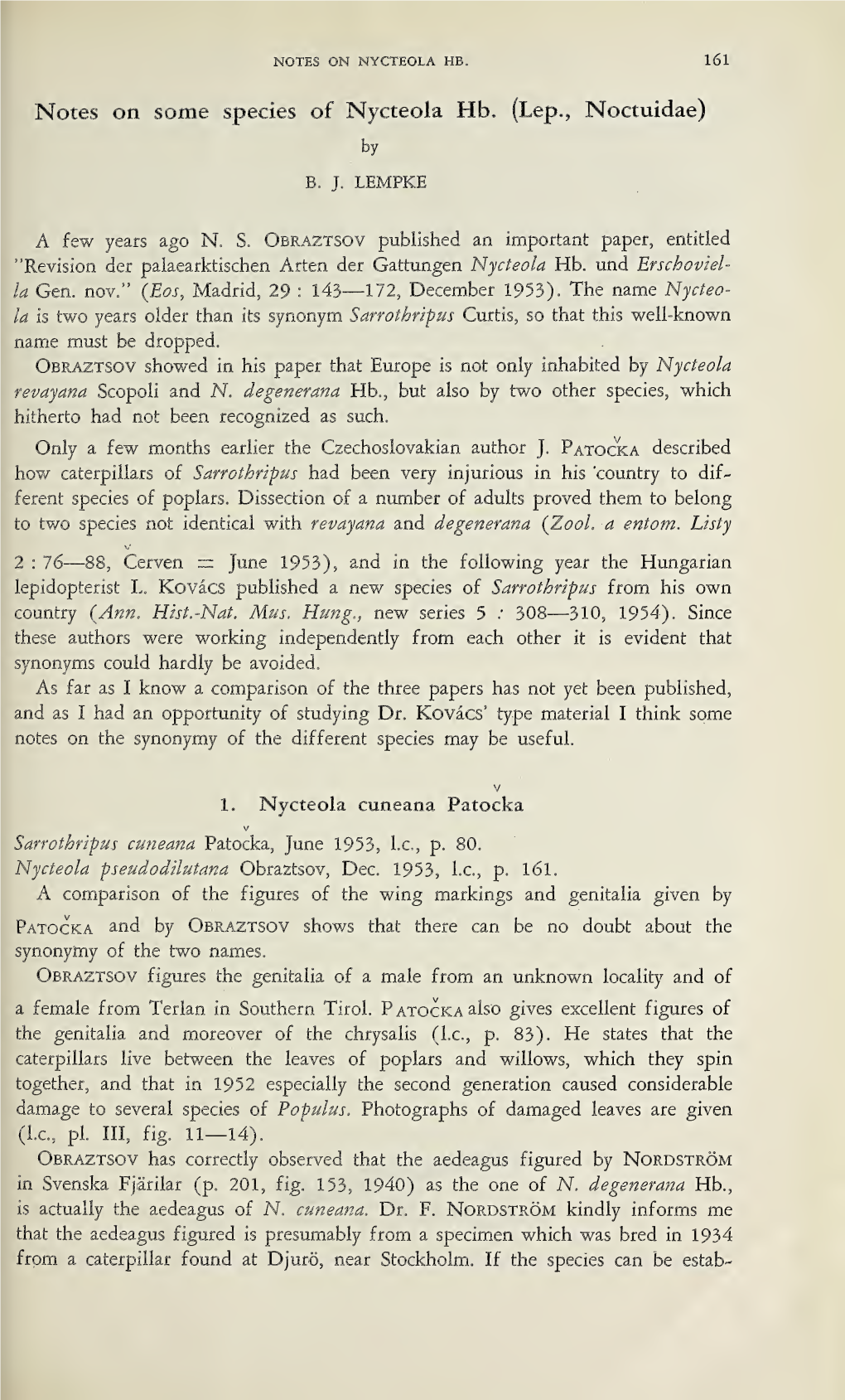 Notes on Some Species of Nycteola Hb. (Lep., Noctuidae)