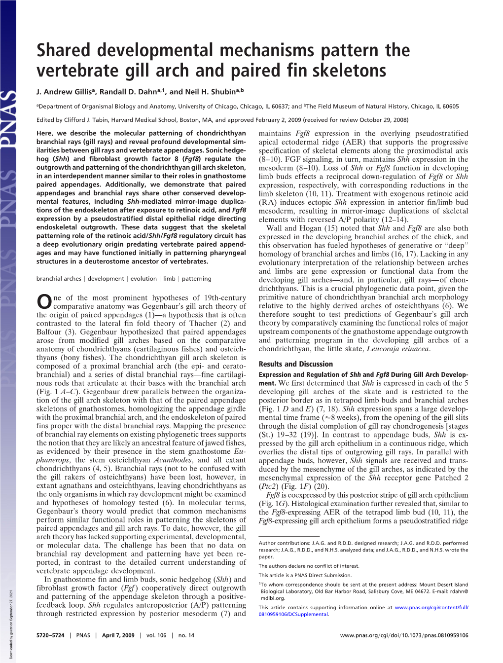 Shared Developmental Mechanisms Pattern the Vertebrate Gill Arch and Paired Fin Skeletons