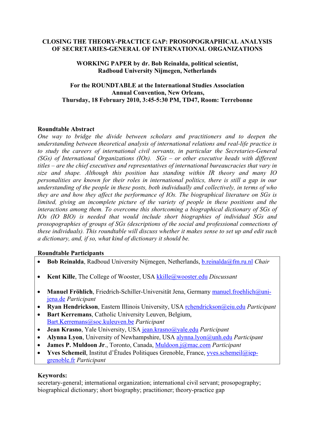 Closing the Theory-Practice Gap: Prosopographical Analysis of Secretaries-General of International Organizations