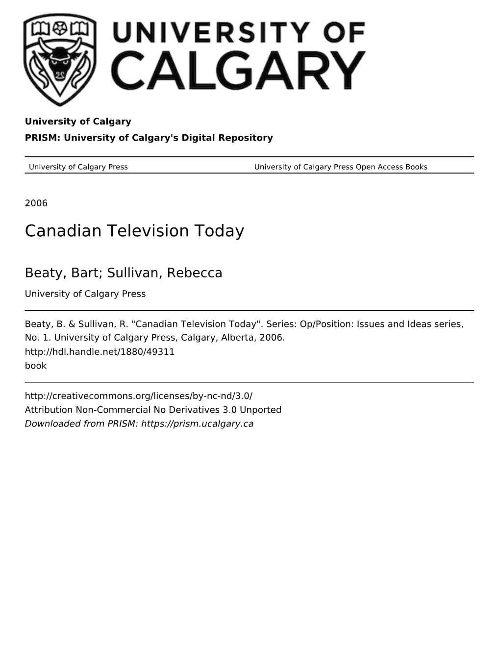 Uofcpress Canadiantelevision