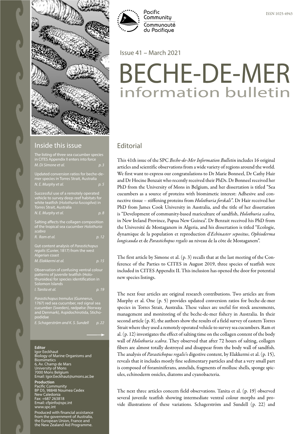 SPC Beche-De-Mer Information Bulletin Includes 16 Original M