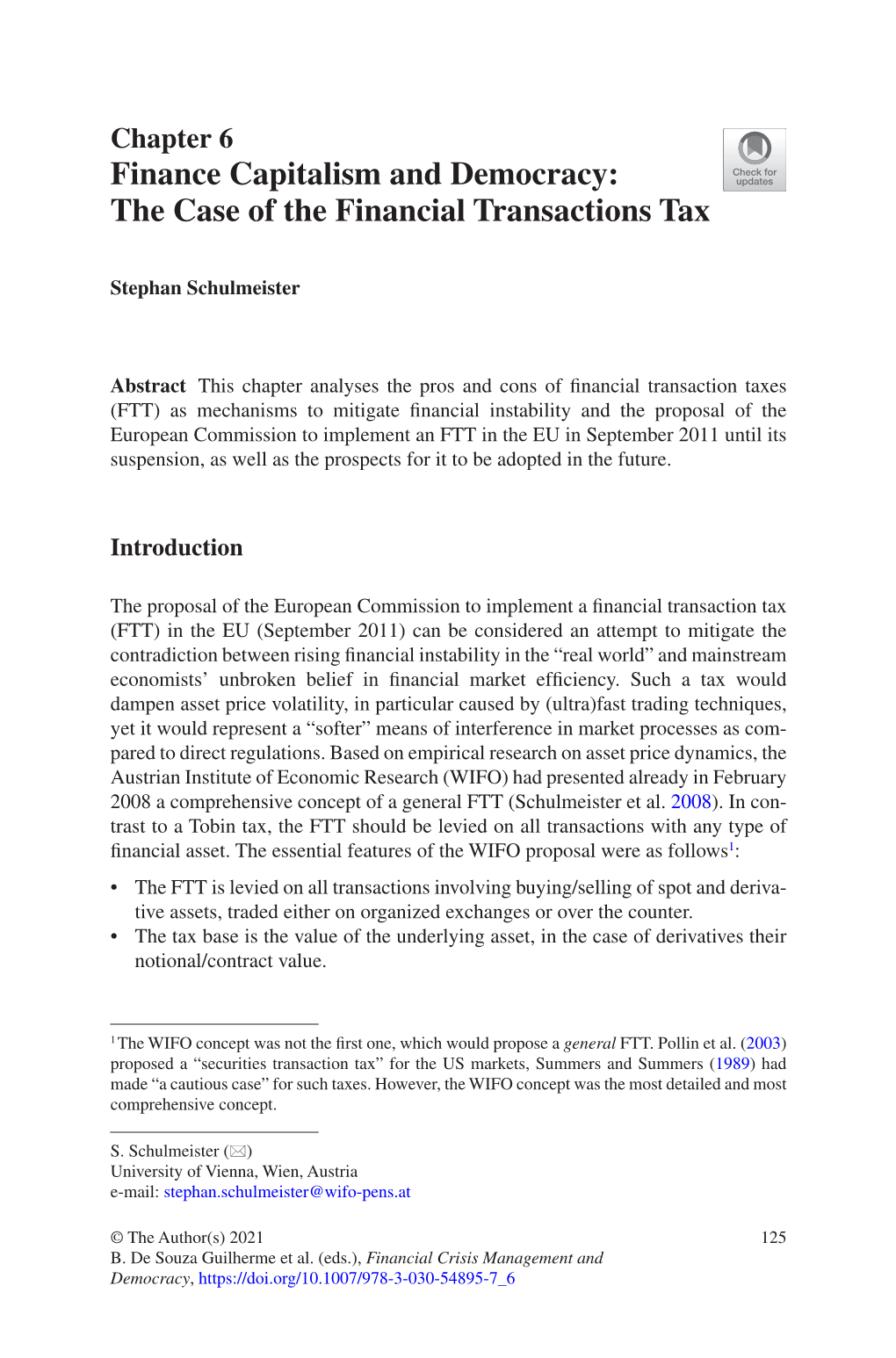 Finance Capitalism and Democracy: the Case of the Financial Transactions Tax