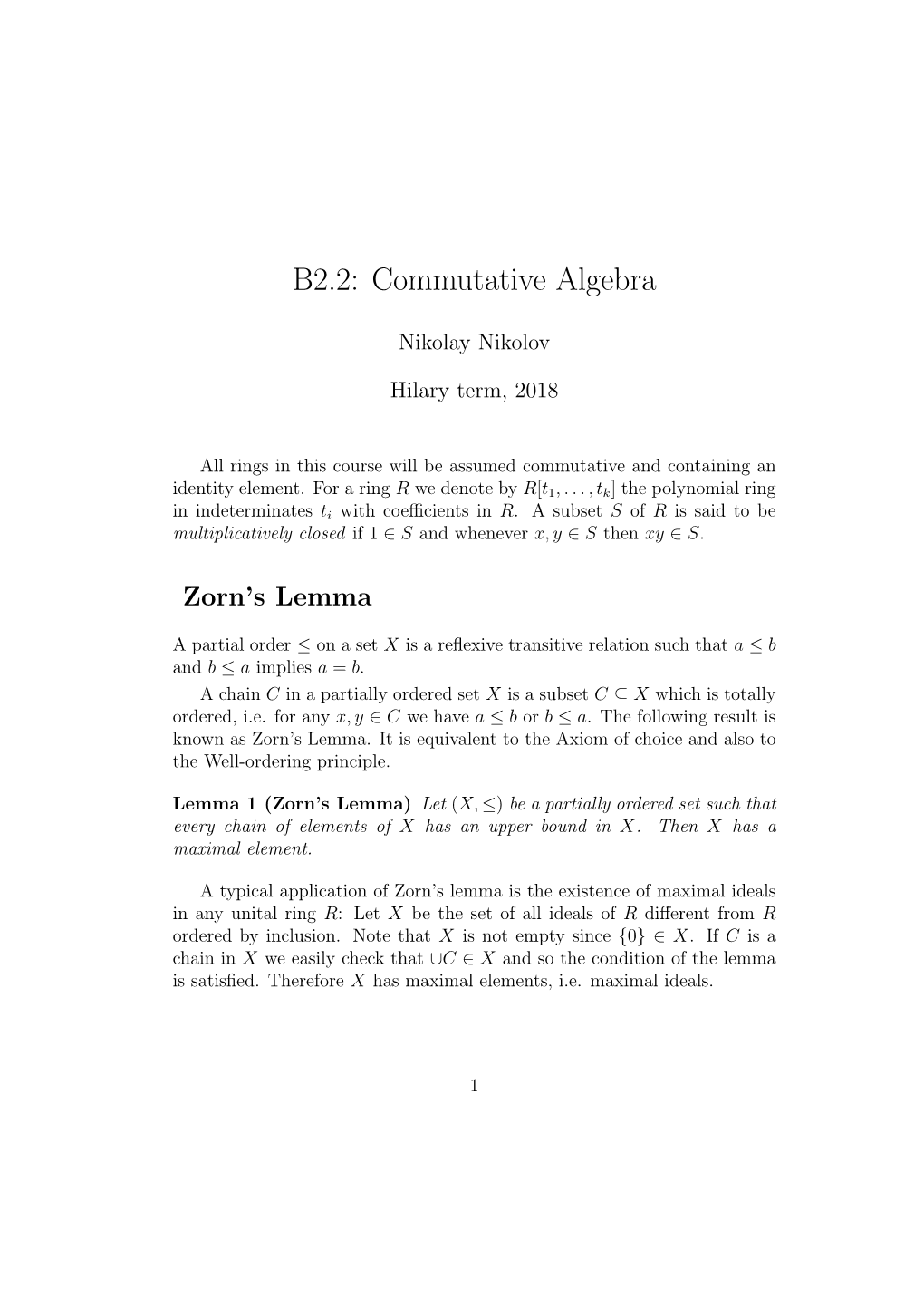 B2.2: Commutative Algebra