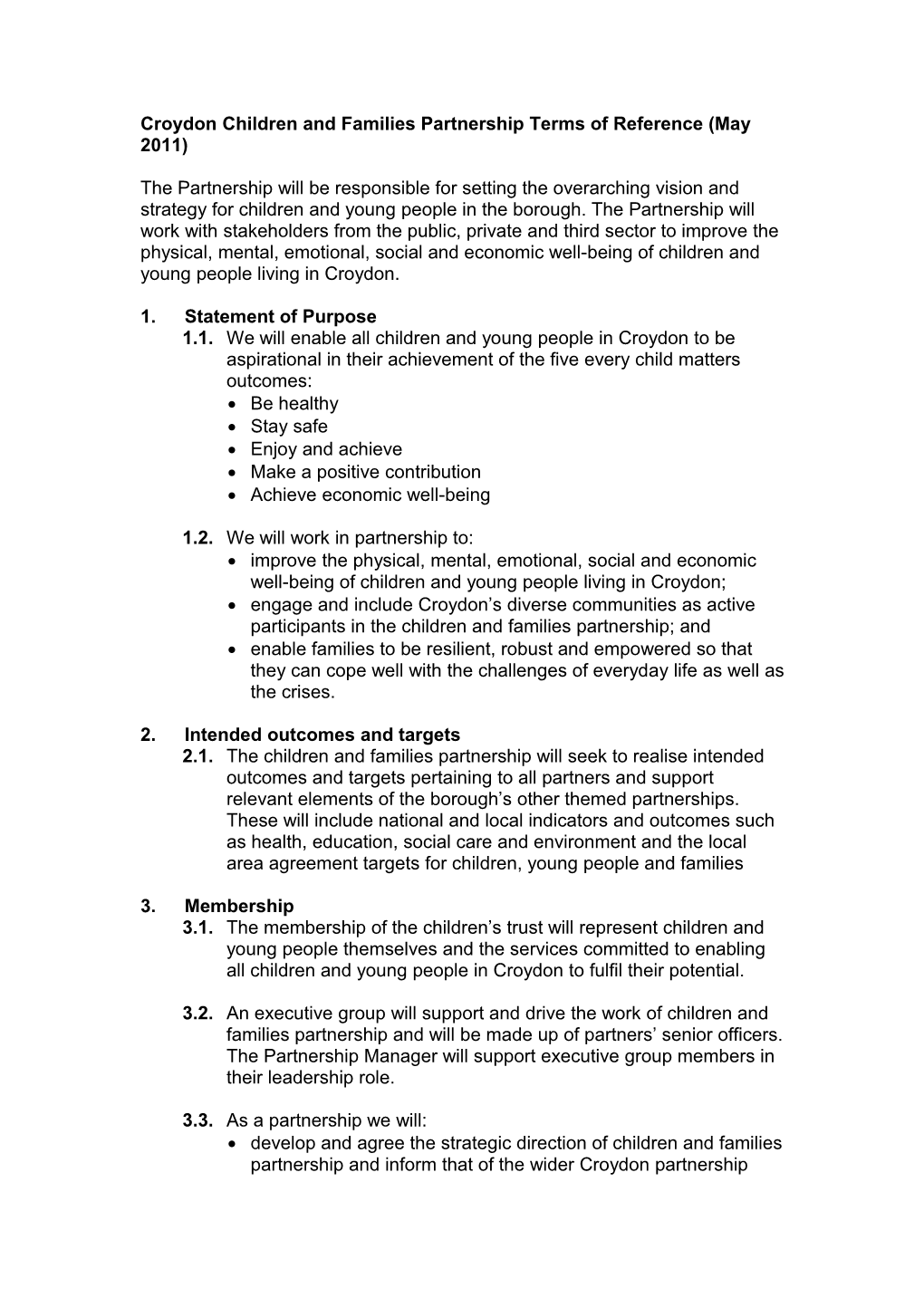 Croydon Children and Families Partnership Terms of Reference (May 2011)