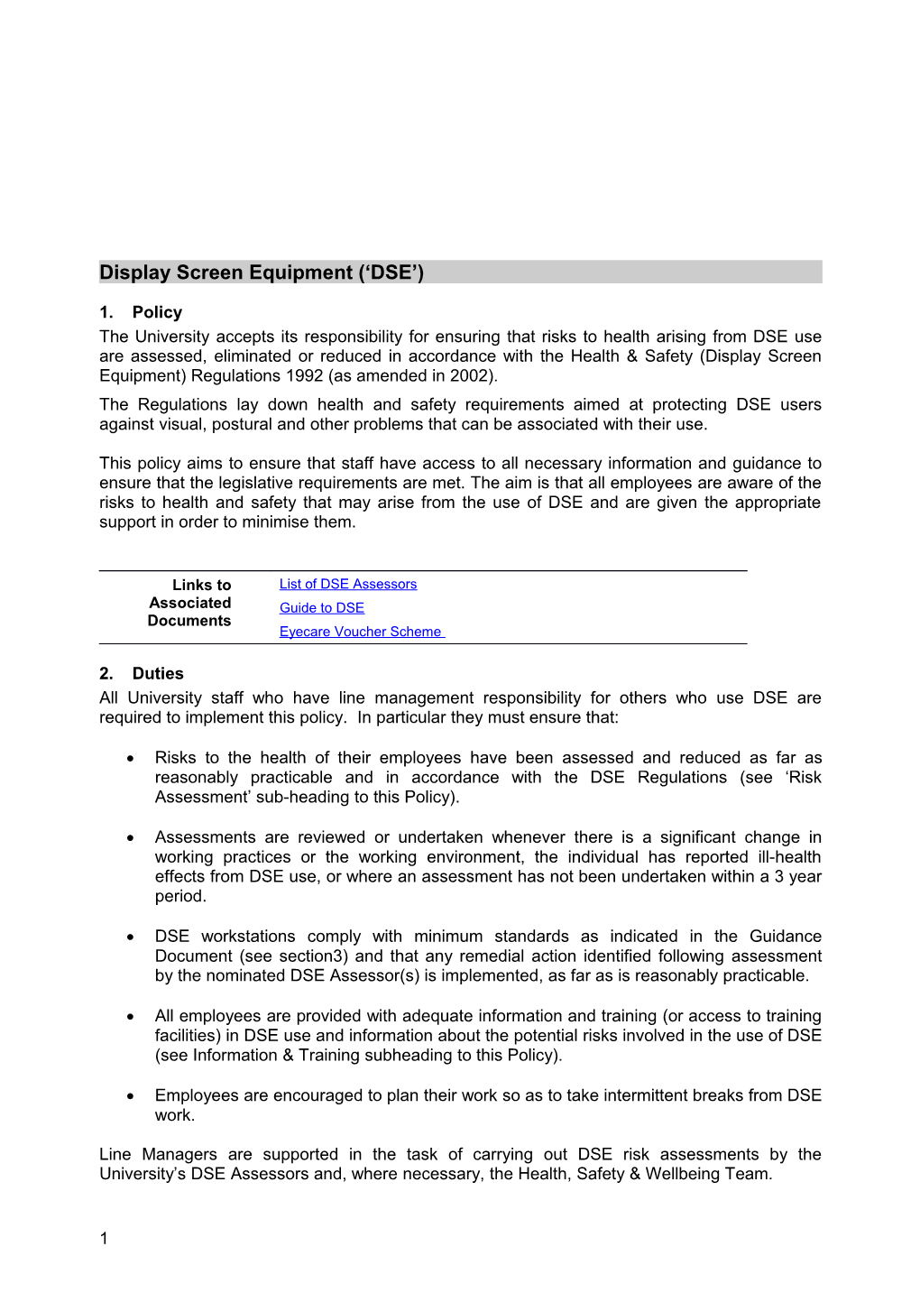 Display Screen Equipment DSE Policy