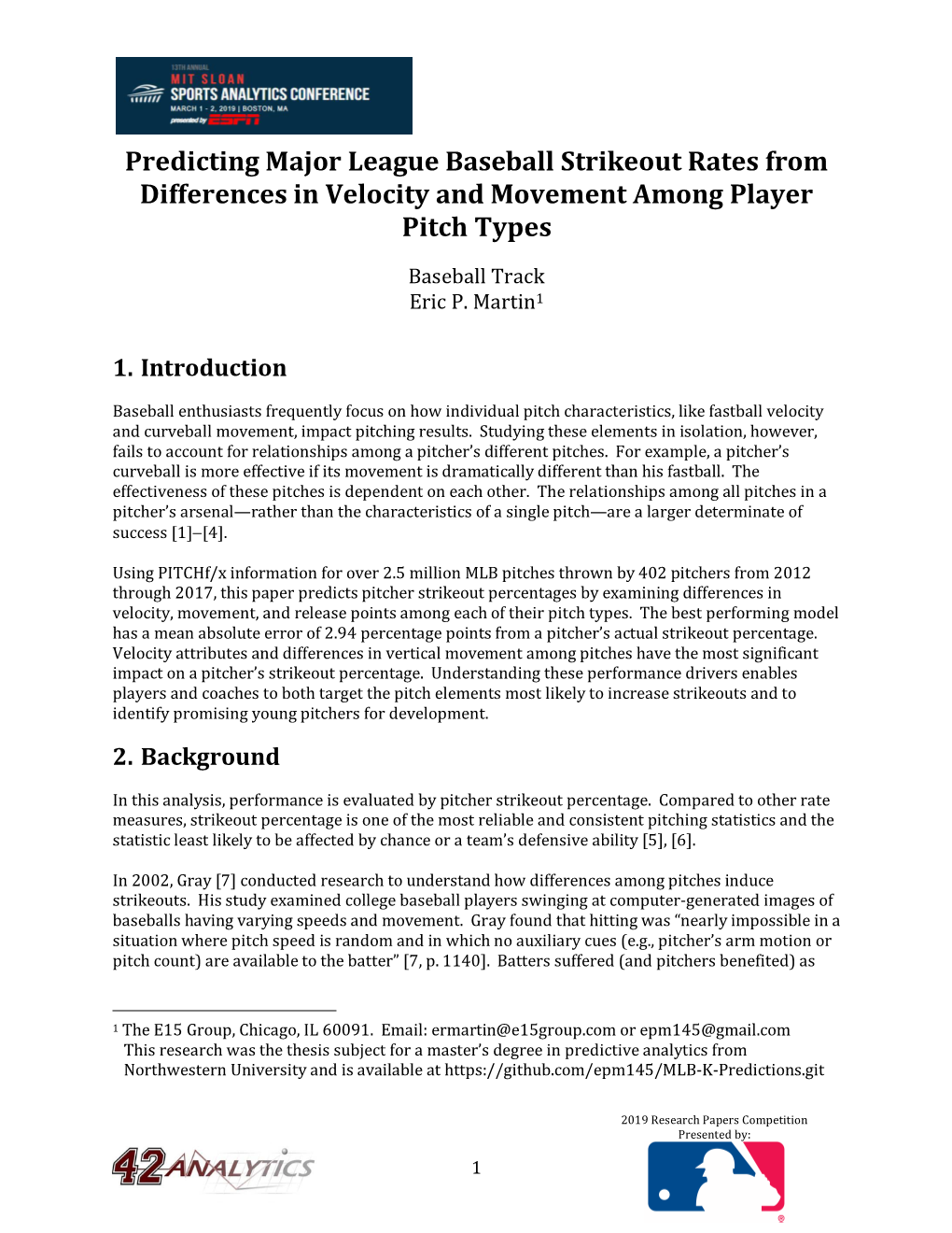 Predicting Major League Baseball Strikeout Rates from Differences in Velocity and Movement Among Player Pitch Types