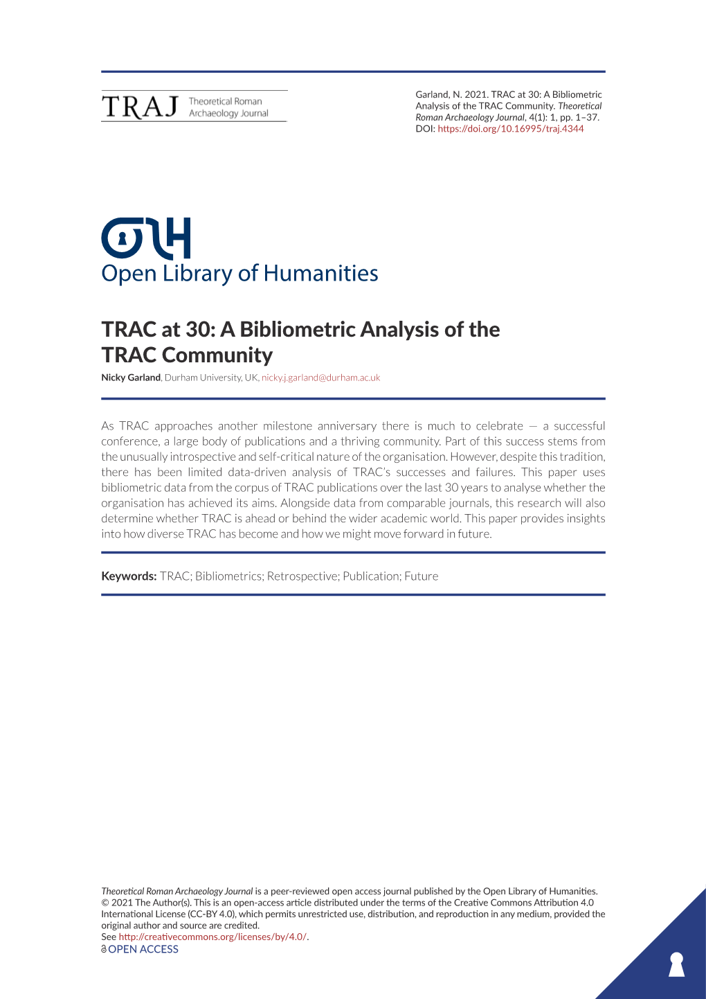 TRAC at 30: a Bibliometric Analysis of the TRAC Community
