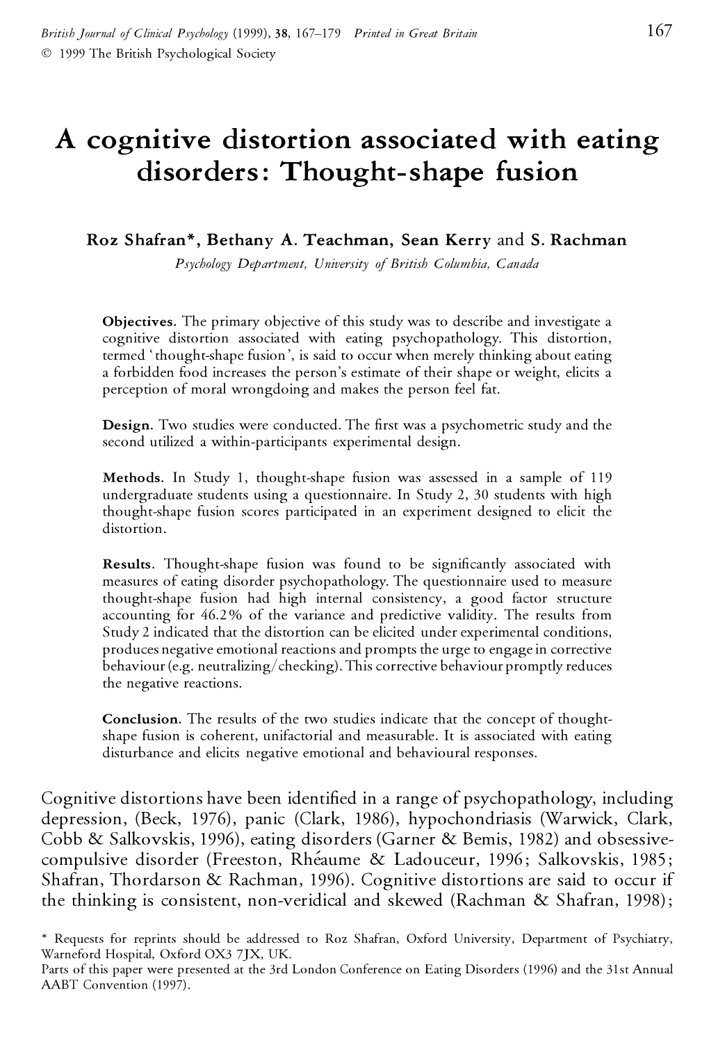 A Cognitive Distortion Associated with Eating Disorders