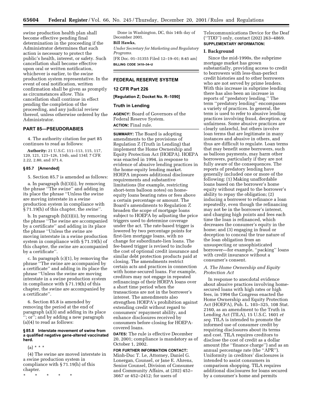 Federal Register/Vol. 66, No. 245/Thursday, December 20, 2001