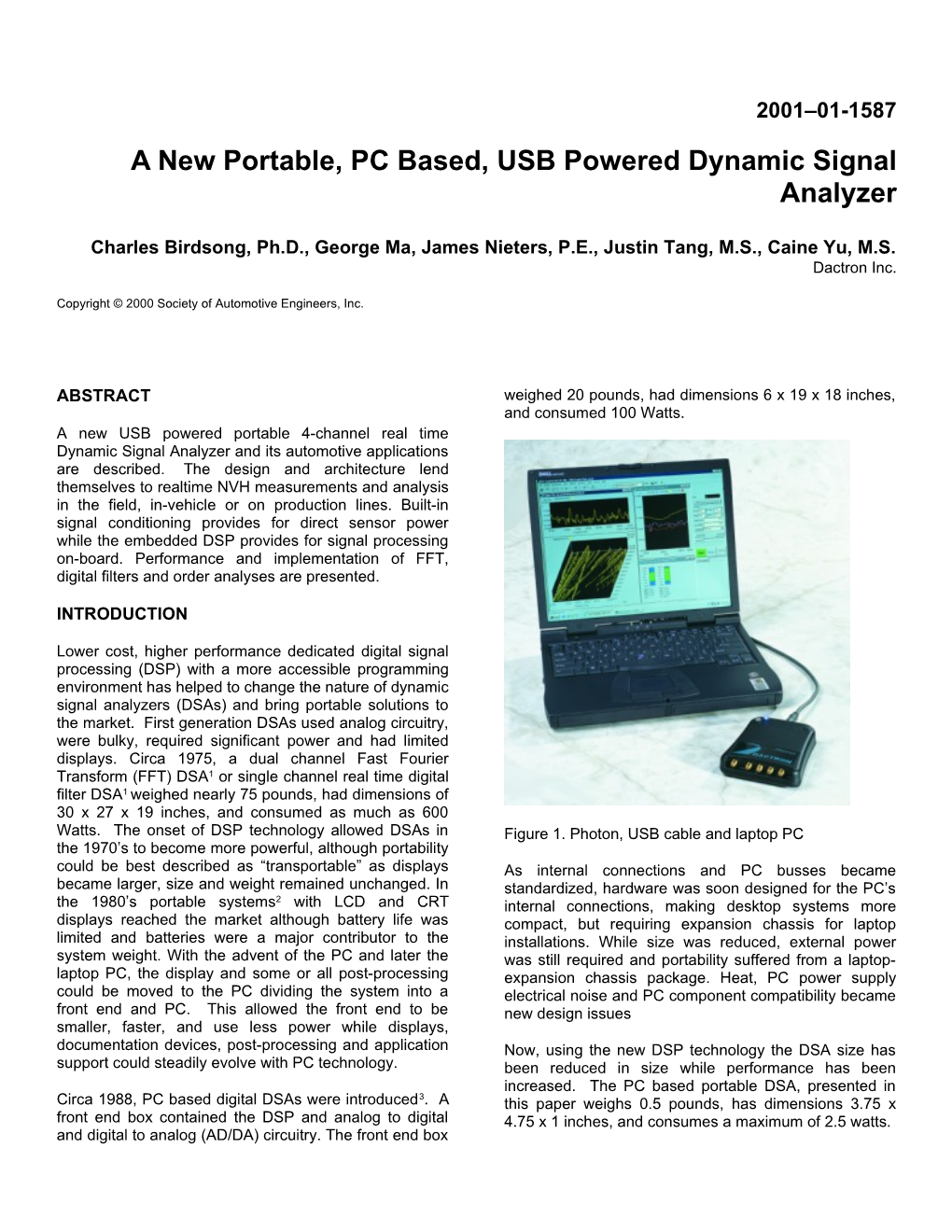 A New Portable, PC Based, USB Powered Dynamic Signal Analyzer