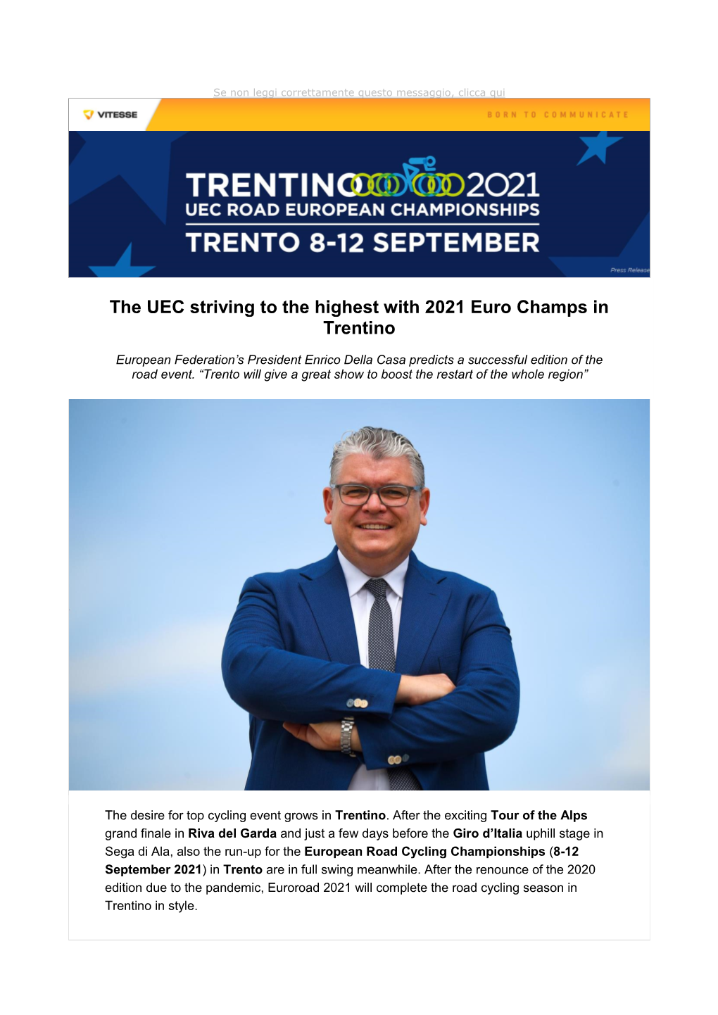 The UEC Striving to the Highest with 2021 Euro Champs in Trentino