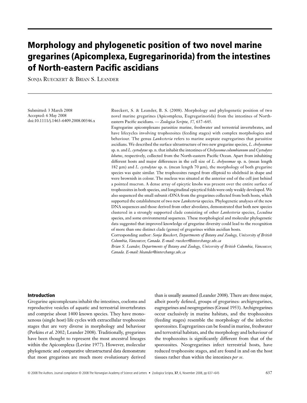 Morphology and Phylogenetic Position of Two Novel Marine