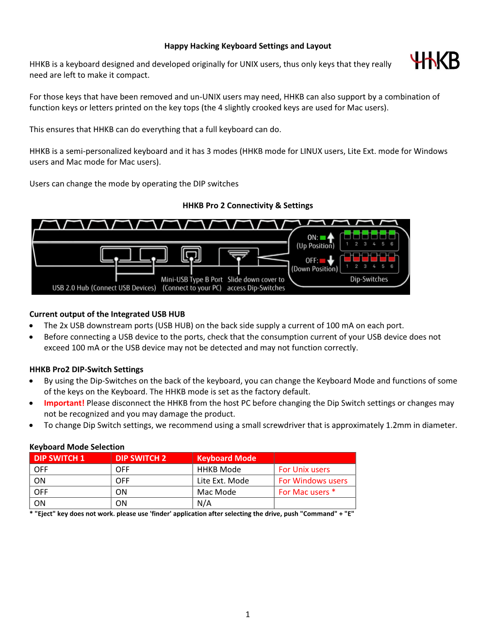 Happy Hacking Keyboard Settings and Layout