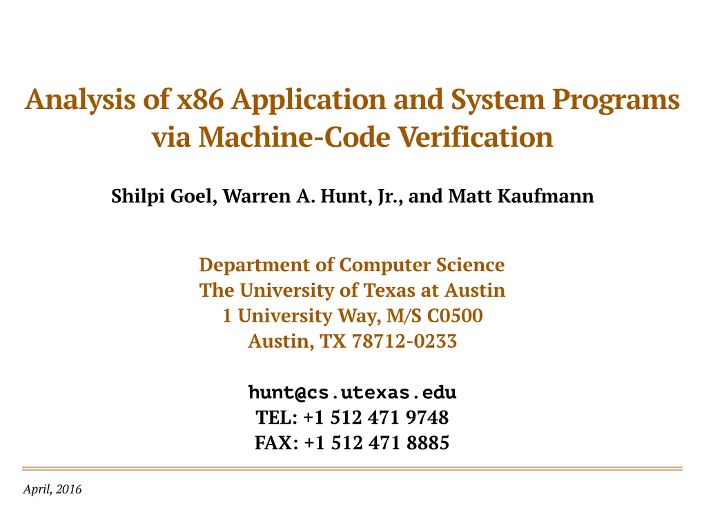 Analysis of X86 Application and System Programs Via Machine-Code Verification